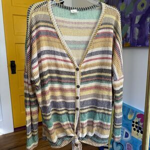 Bellamie Womens Waffle Knit Sweater Size L Long Sleeve Button Down Tie Waist